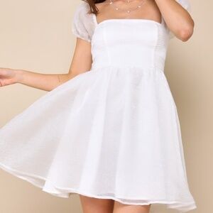 Lulus Sweetest Grace Shiny White Organza Puff Sleeve Mini Dress - Size M